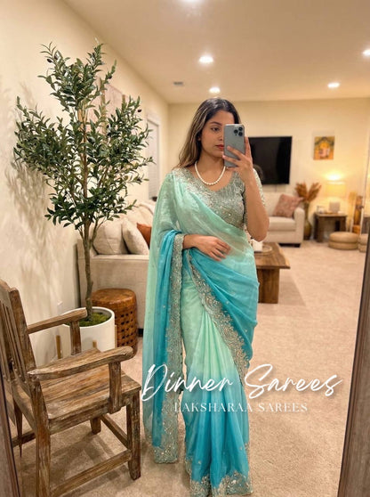 VARSHI — Grand Ombre Dinner Saree x Stitched Blouse - Laksharaa Sarees