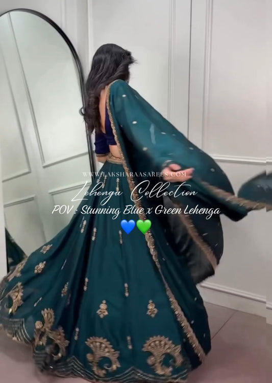 LINDY —  Green x Blue Rangoli Silk Lehenga