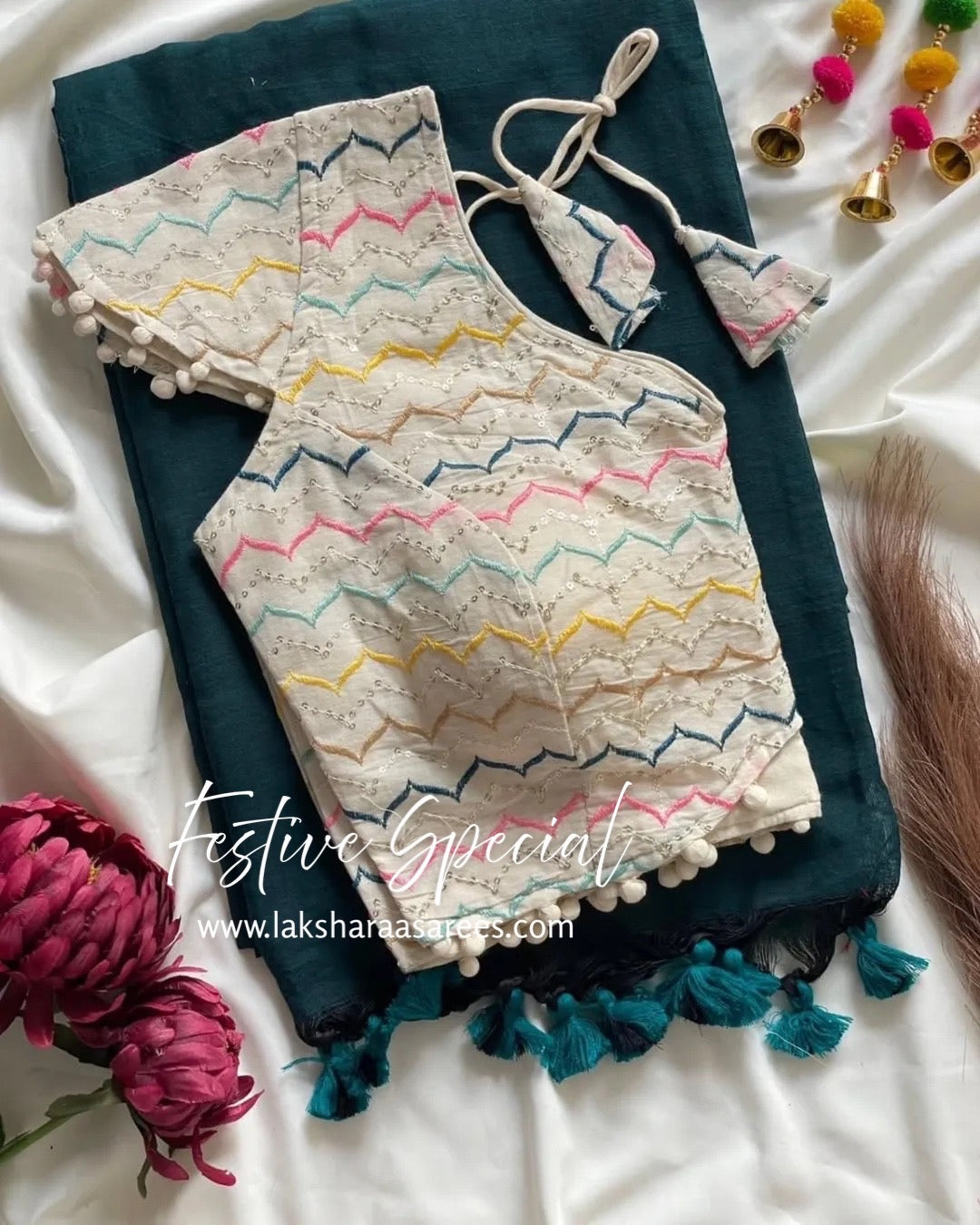 PAVII — Cute Khadhi Cotton Tassel Saree x Readymade Blouse