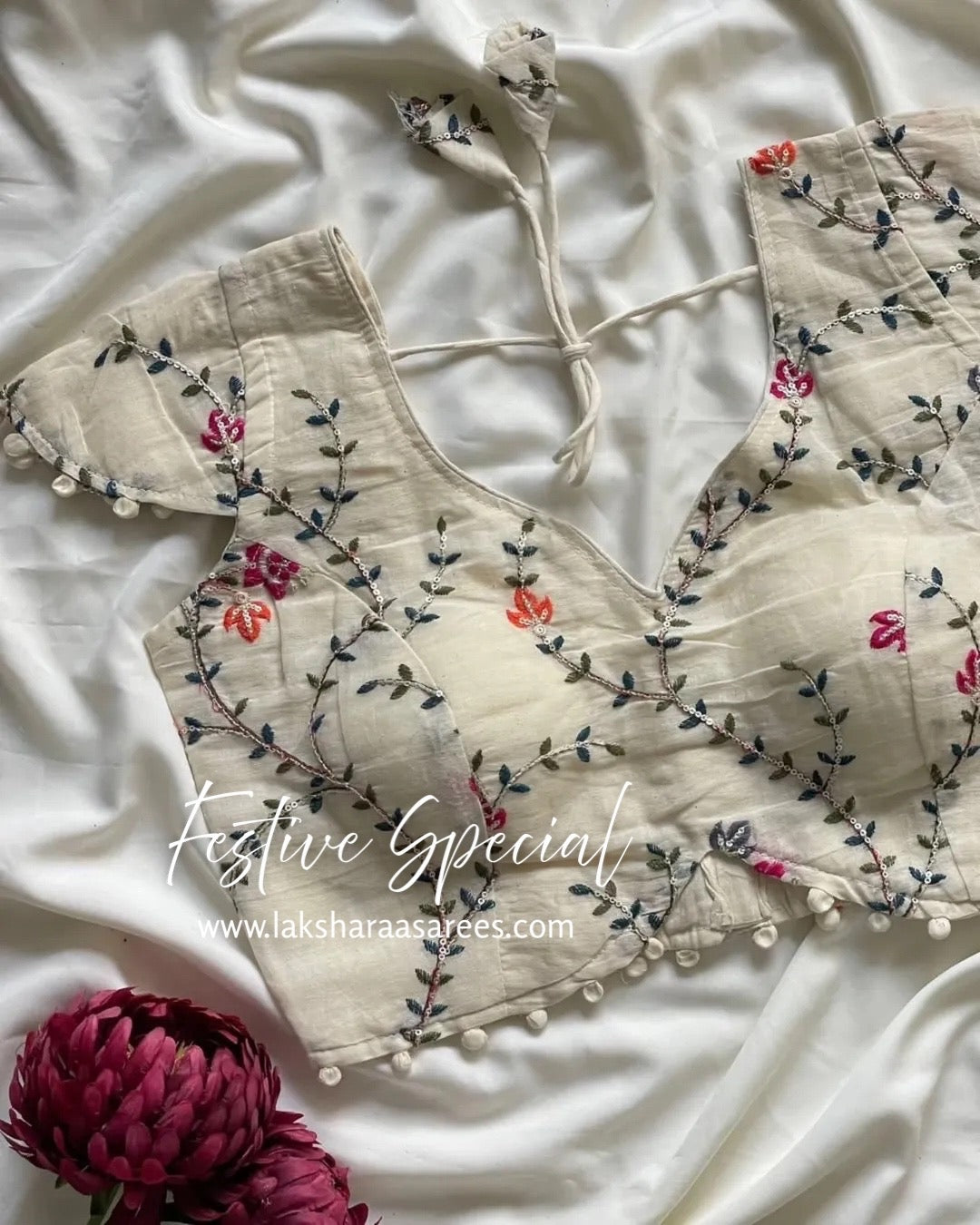 PAVII — Cute Khadhi Cotton Tassel Saree x Readymade Blouse