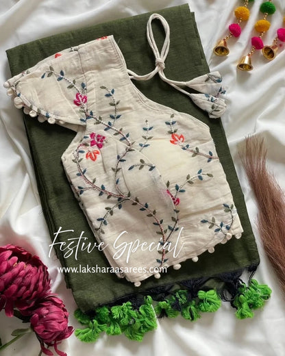 PAVII — Cute Khadhi Cotton Tassel Saree x Readymade Blouse