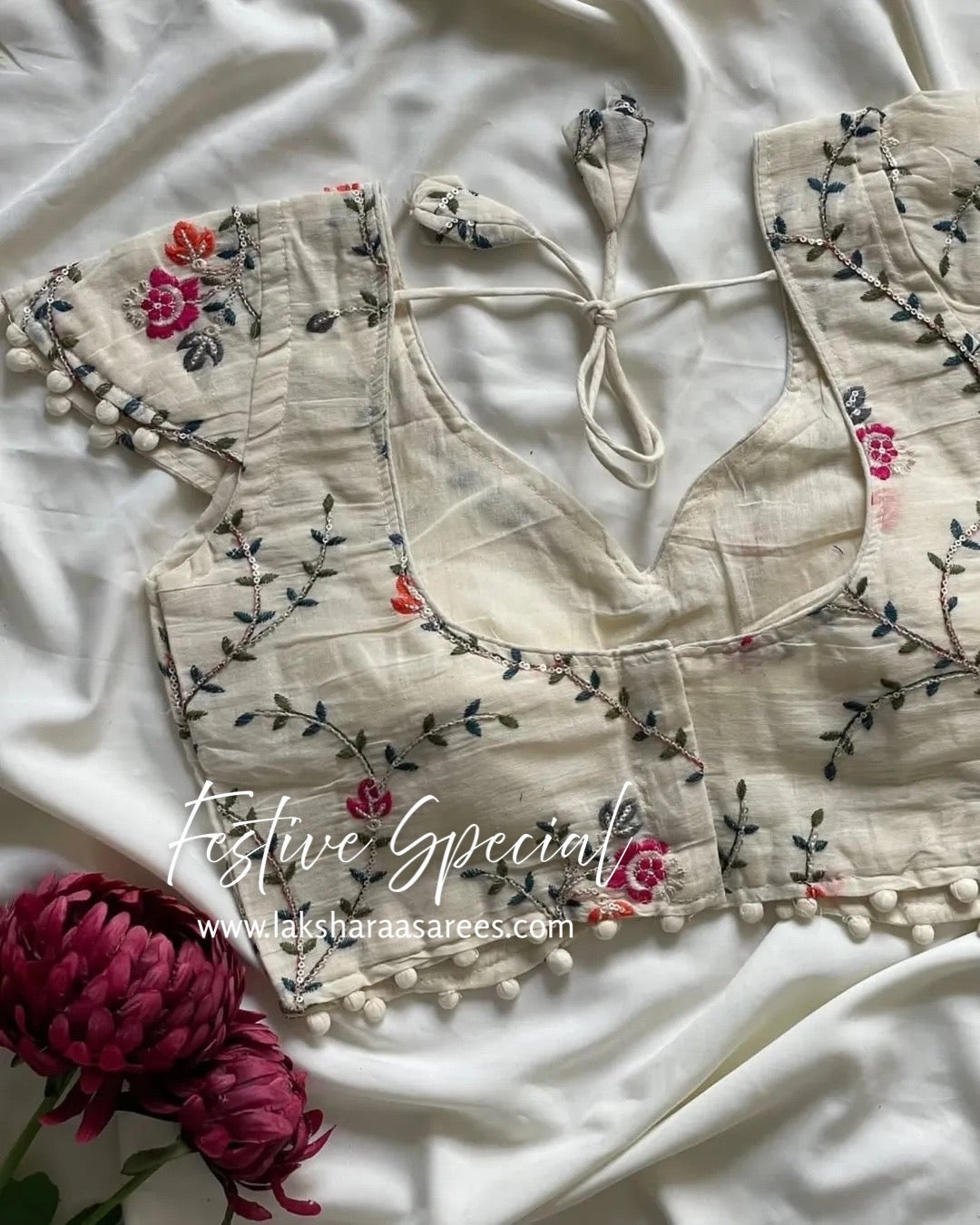 PAVII — Cute Khadhi Cotton Tassel Saree x Readymade Blouse