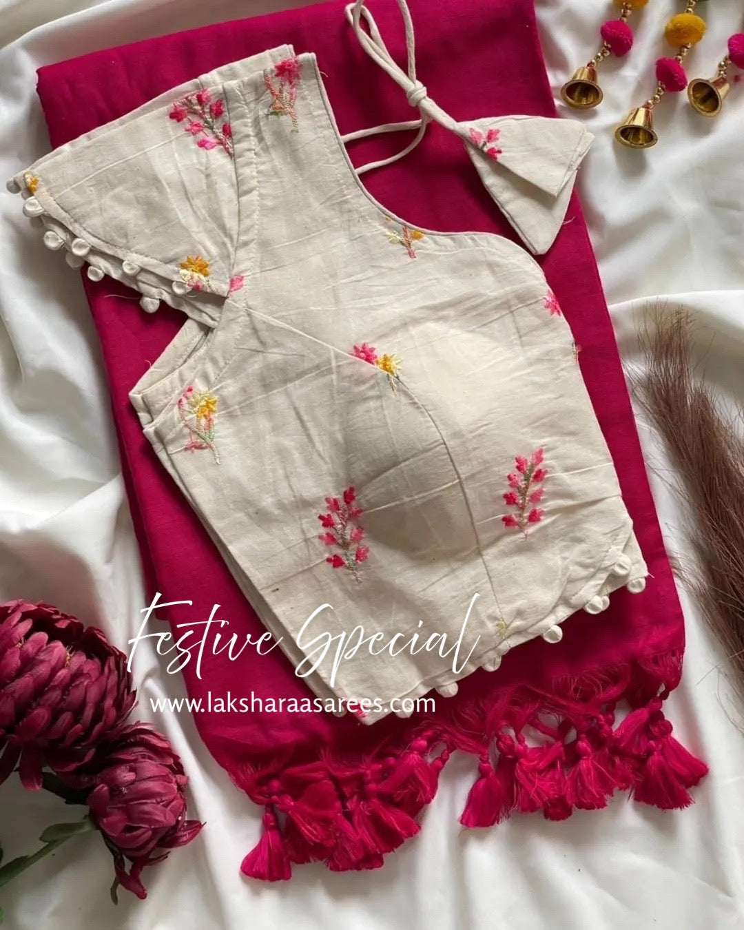 PAVII — Cute Khadhi Cotton Tassel Saree x Readymade Blouse