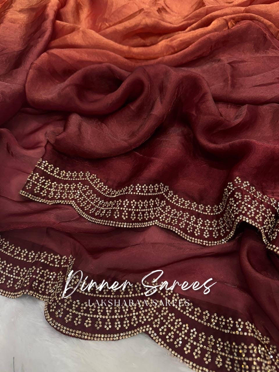 MONICA — Ombré Shimmer Saree with scallop stone border work
