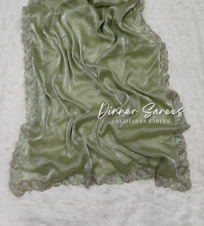 Laksharaa Sarees DREAMI Luxe Shimmer Silk Saree with silver Jarkan border and intricate embroidery on elegant fabric.