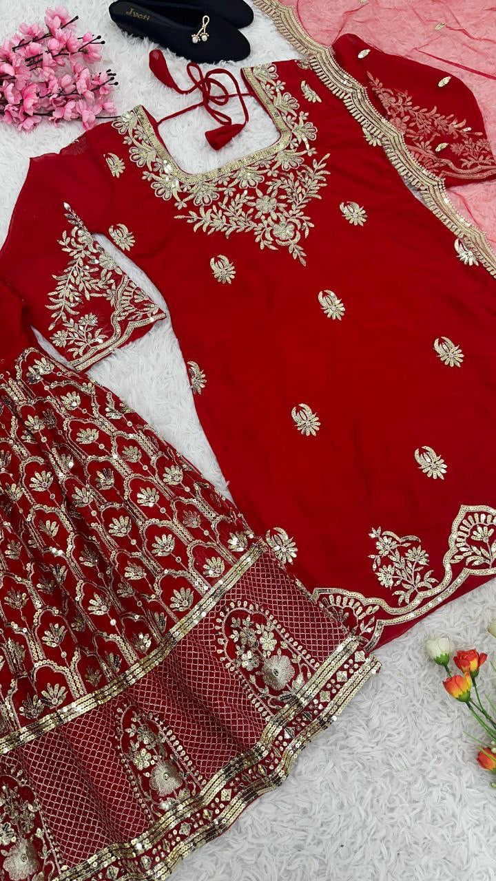 Red x Gold Sharara Suit