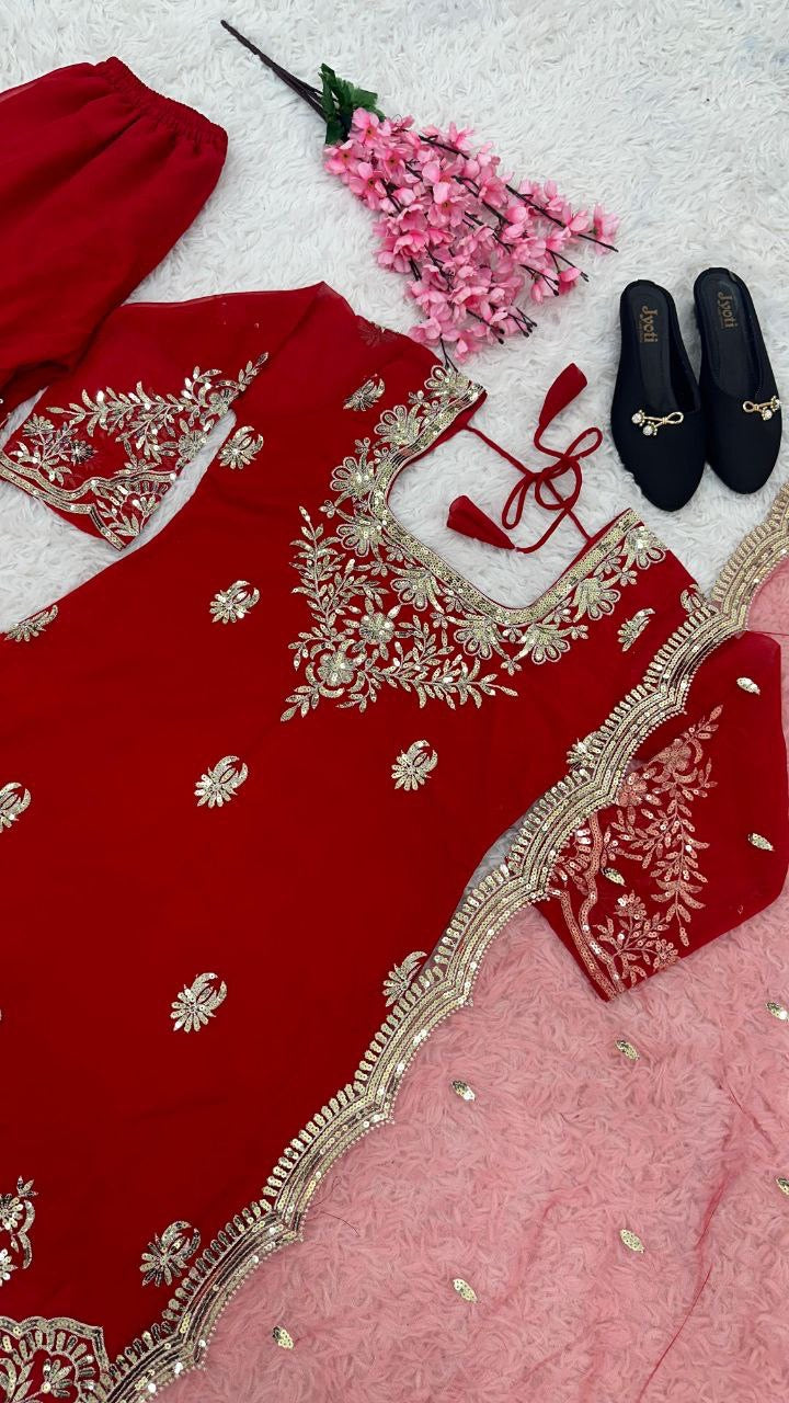 Red x Gold Sharara Suit