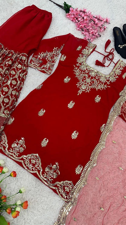 Red x Gold Sharara Suit