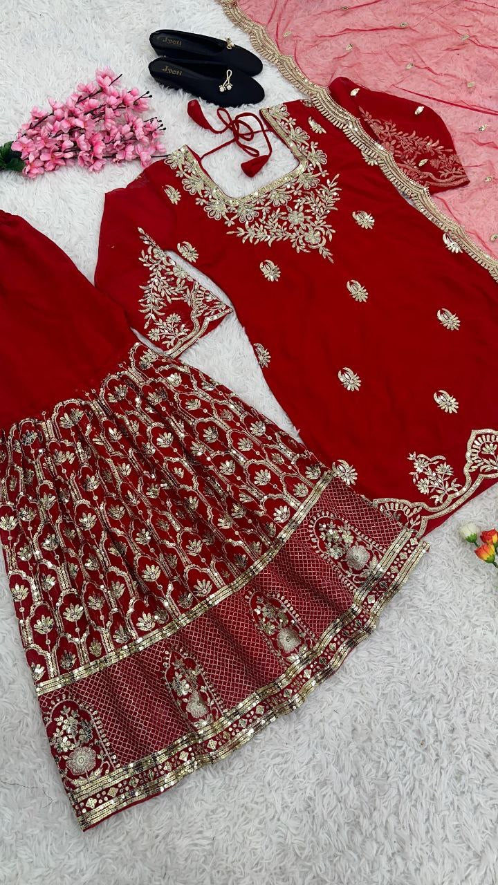 Red x Gold Sharara Suit