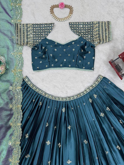 HAMARA — Green Satin Lehenga