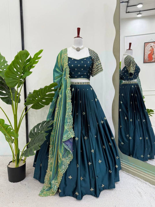 HAMARA — Green Satin Lehenga
