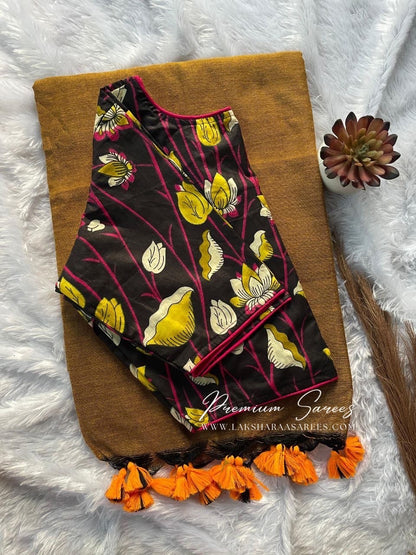 BAVEE — Cute Kadhi Cotton Saree x Stitched Blouse - Laksharaa Sarees