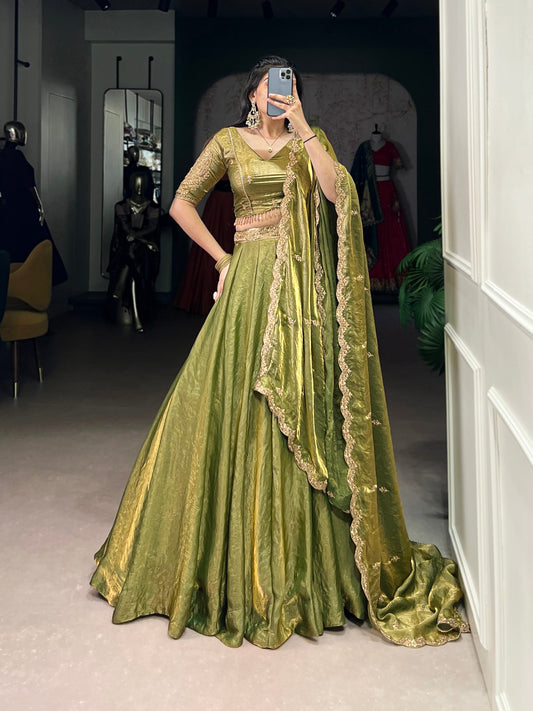 YASEMINE — Pastel Metallic Shimmer Lehenga