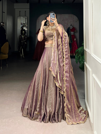 YASEMINE — Pastel Metallic Shimmer Lehenga