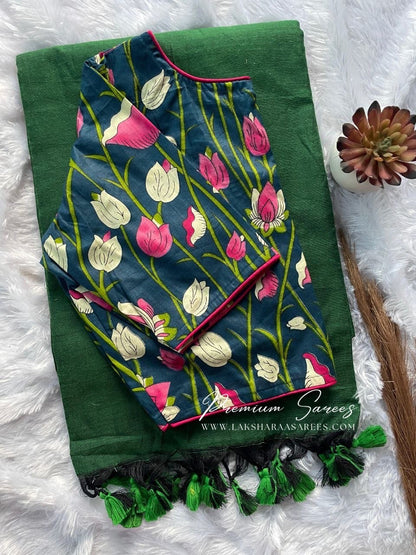 BAVEE — Cute Kadhi Cotton Saree x Stitched Blouse - Laksharaa Sarees