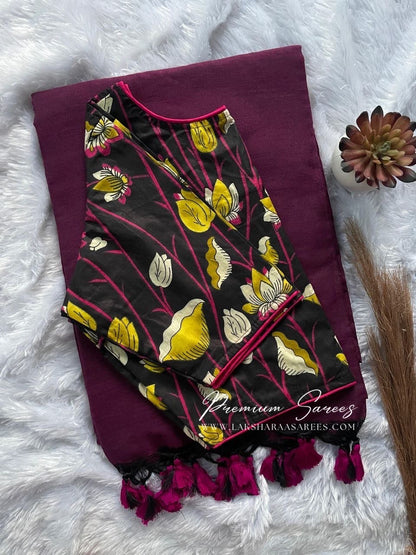 BAVEE — Cute Kadhi Cotton Saree x Stitched Blouse - Laksharaa Sarees