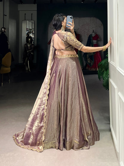 YASEMINE — Pastel Metallic Shimmer Lehenga