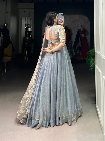 YASEMINE — Pastel Metallic Shimmer Lehenga