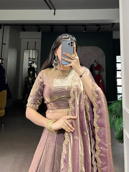 YASEMINE — Pastel Metallic Shimmer Lehenga