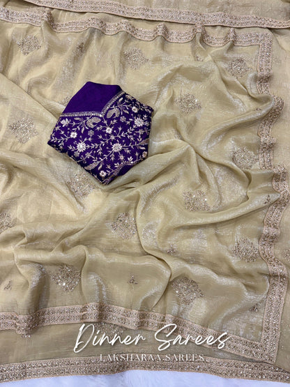 SHRADA — Gold x Purple Shimmer Georgette Saree