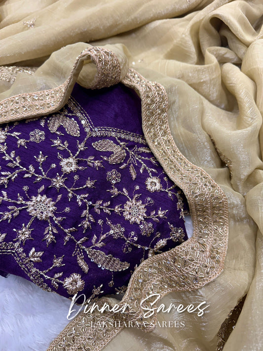 SHRADA — Gold x Purple Shimmer Georgette Saree