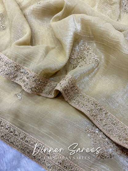SHRADA — Gold x Purple Shimmer Georgette Saree