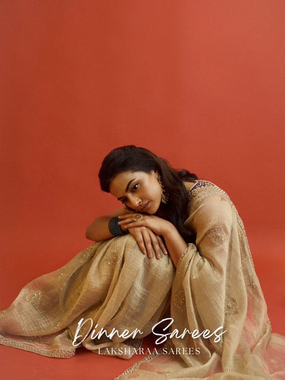 SHRADA — Gold x Purple Shimmer Georgette Saree