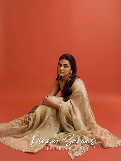 SHRADA — Gold x Purple Shimmer Georgette Saree