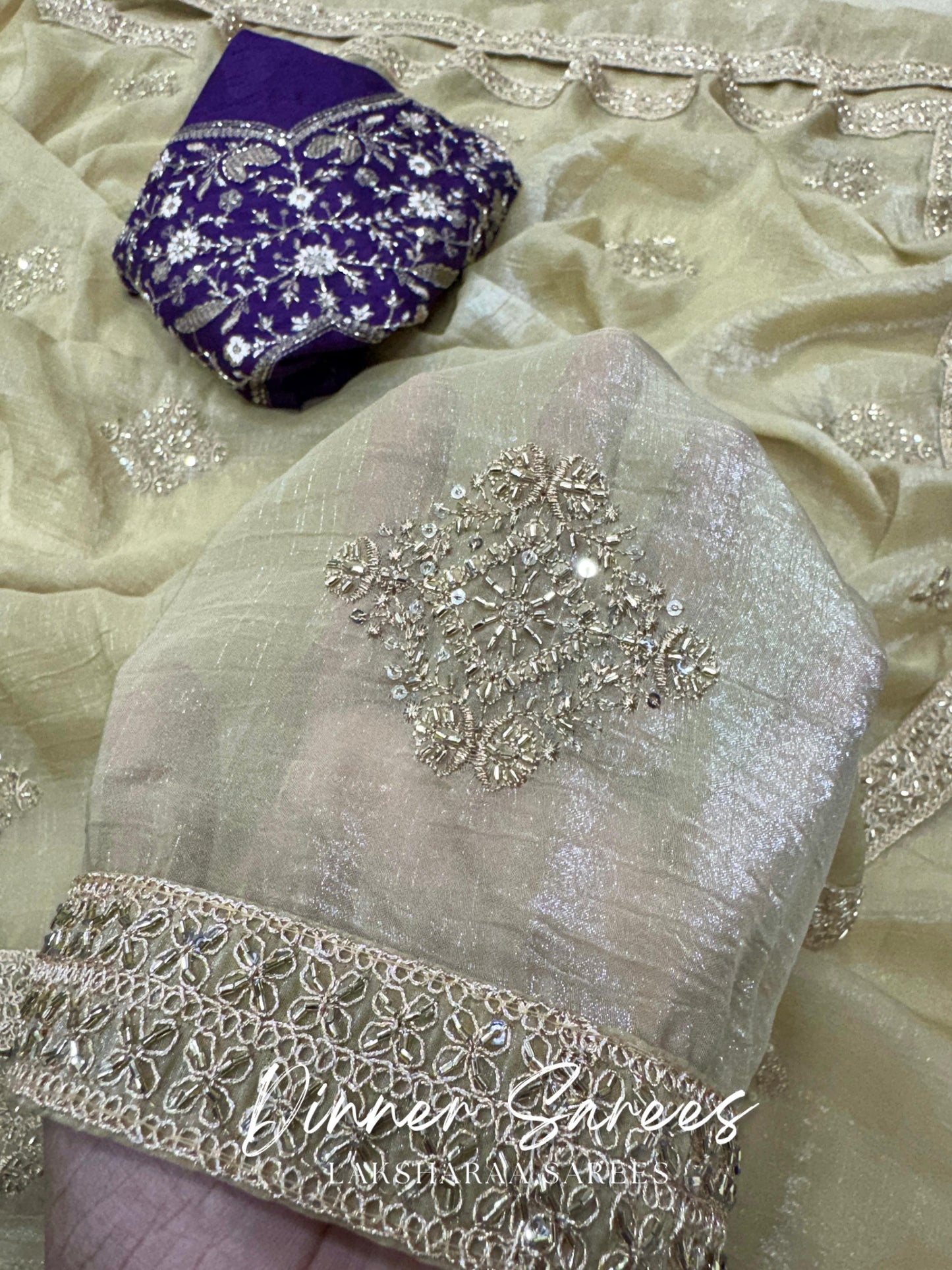 SHRADA — Gold x Purple Shimmer Georgette Saree