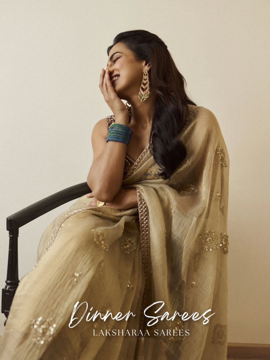 SHRADA — Gold x Purple Shimmer Georgette Saree