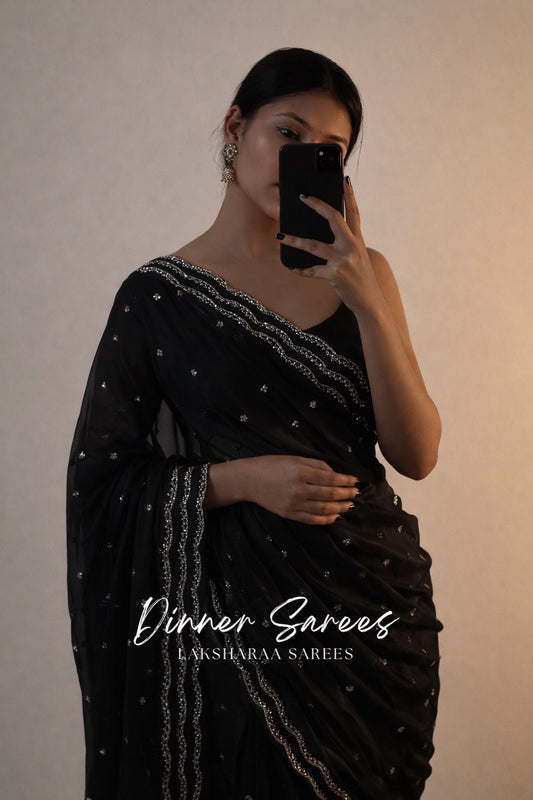 ZARA — Shimmer Fairytale Stone Work Dinner Saree