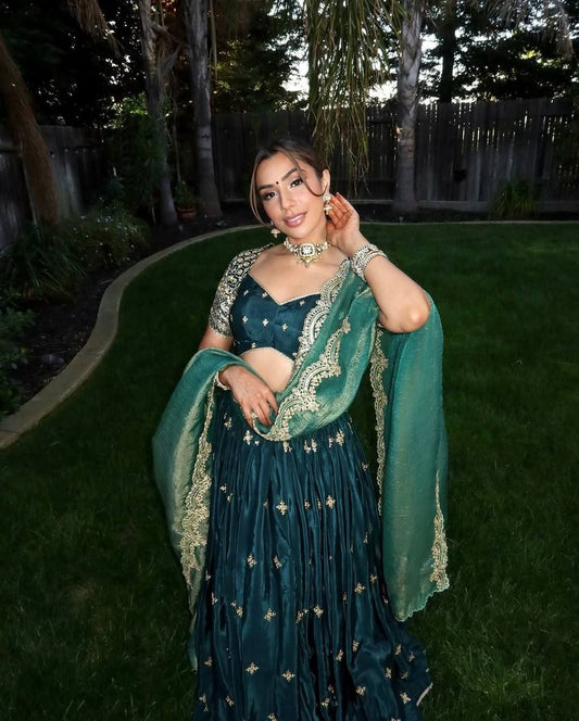 HAMARA — Green Satin Lehenga