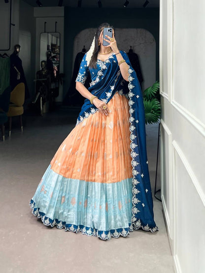 AMRITHA — Zari Kota Pastel Half Saree Lehenga