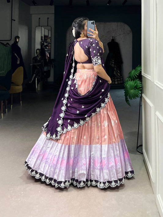 AMRITHA — Zari Kota Pastel Half Saree Lehenga