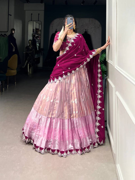 AMRITHA — Zari Kota Pastel Half Saree Lehenga
