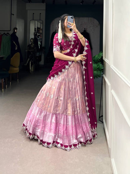 AMRITHA — Zari Kota Pastel Half Saree Lehenga