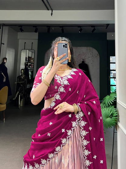 AMRITHA — Zari Kota Pastel Half Saree Lehenga