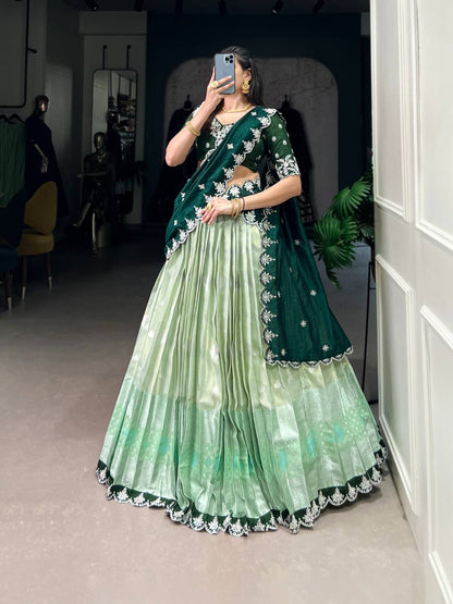 AMRITHA — Zari Kota Pastel Half Saree Lehenga