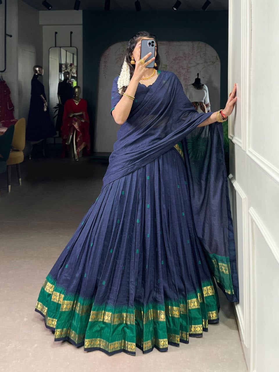 HARINI — Chanderi Silk Half Saree Lehenga