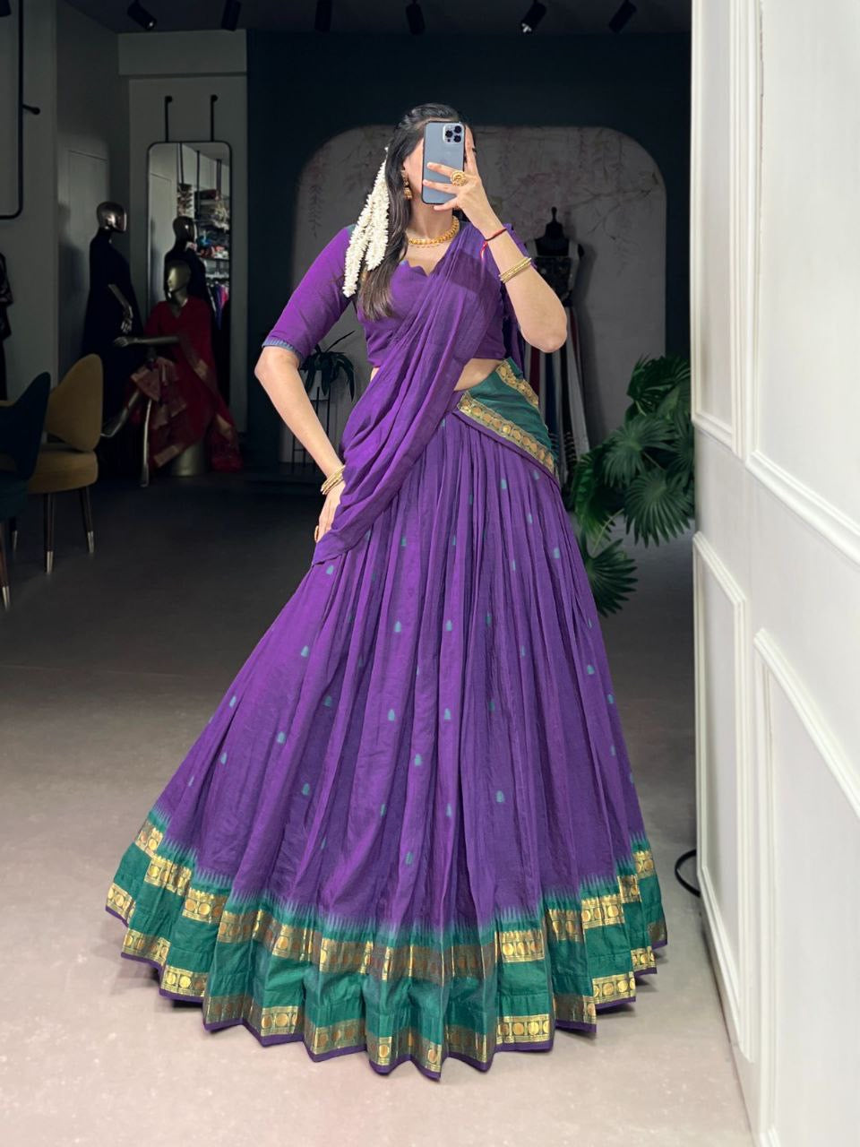 HARINI — Chanderi Silk Half Saree Lehenga