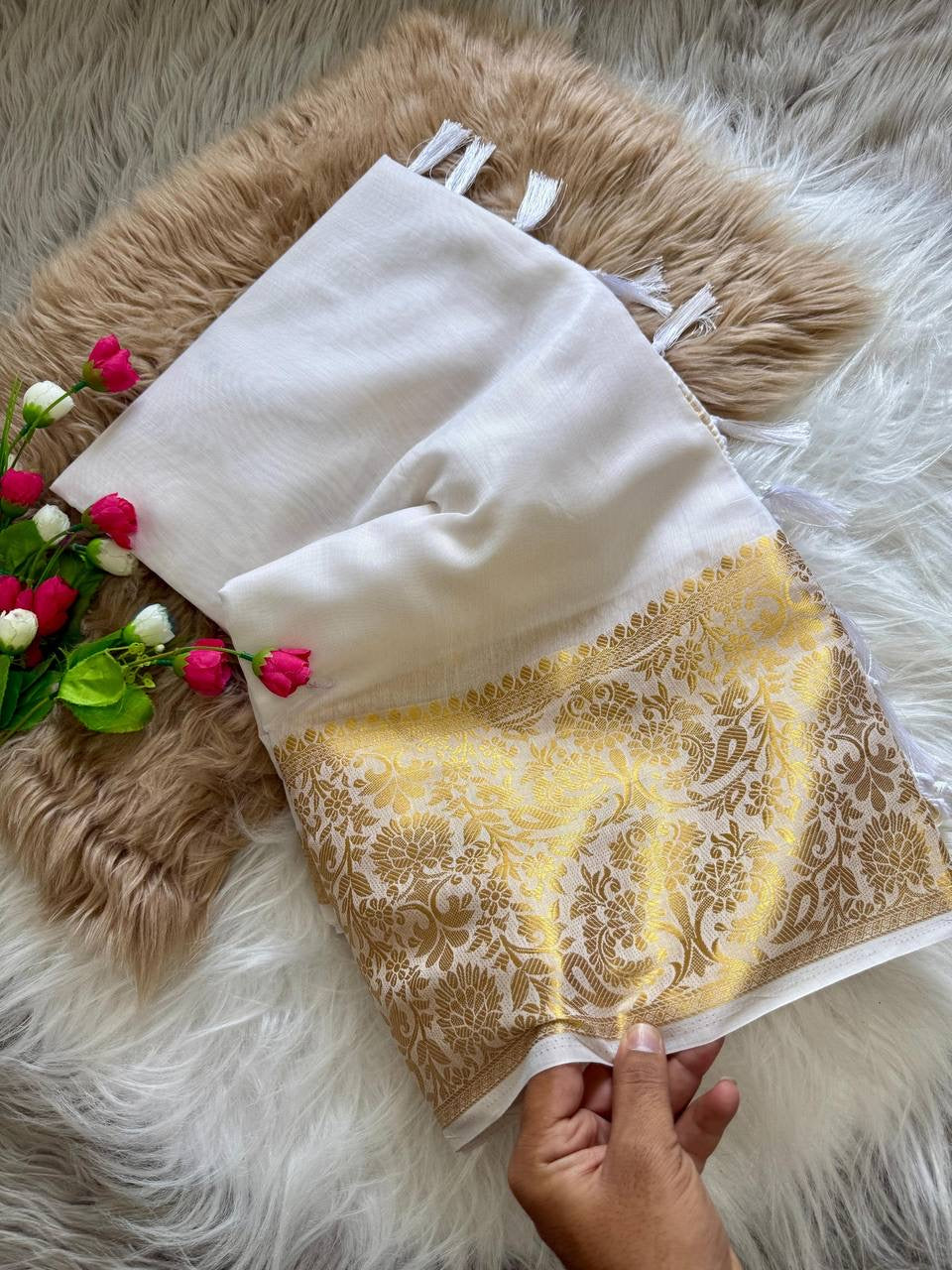 White X Gold Premium Lichi Saree