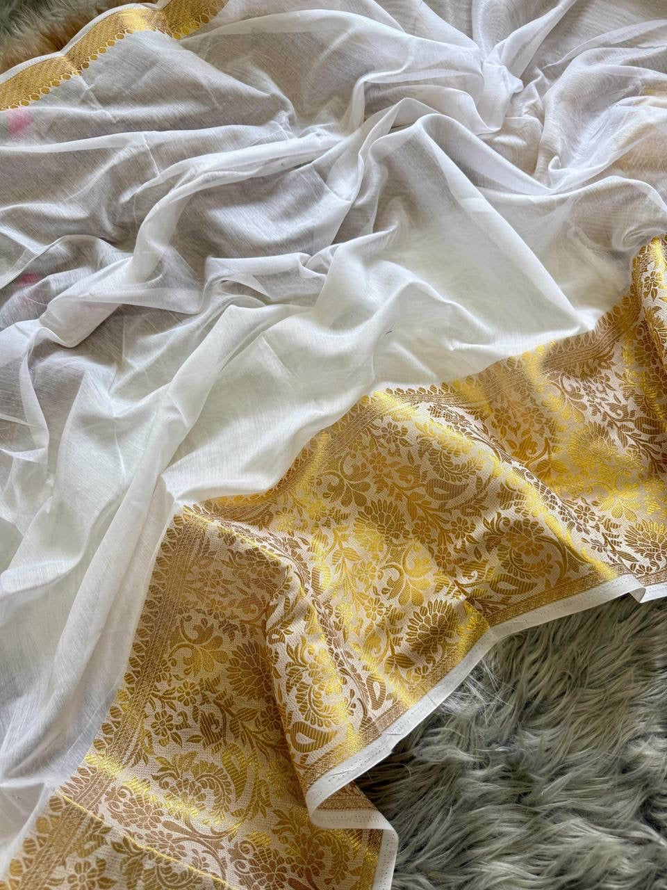 White X Gold Premium Lichi Saree