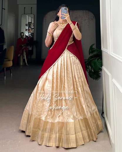 KIRTHIKA — Gold x Red Half Saree Lehenga