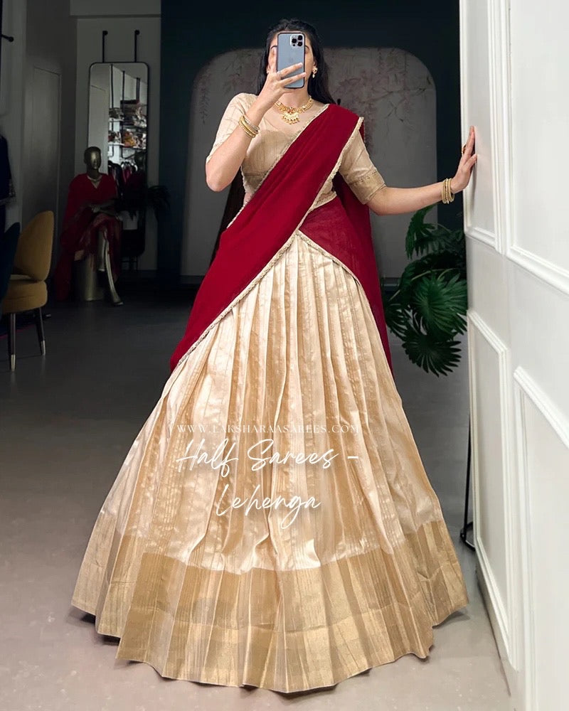 KIRTHIKA — Gold x Red Half Saree Lehenga