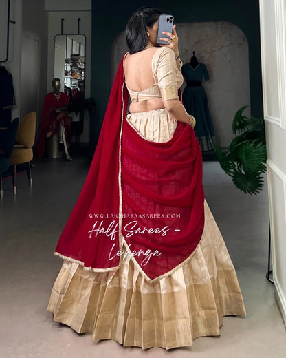 KIRTHIKA — Gold x Red Half Saree Lehenga
