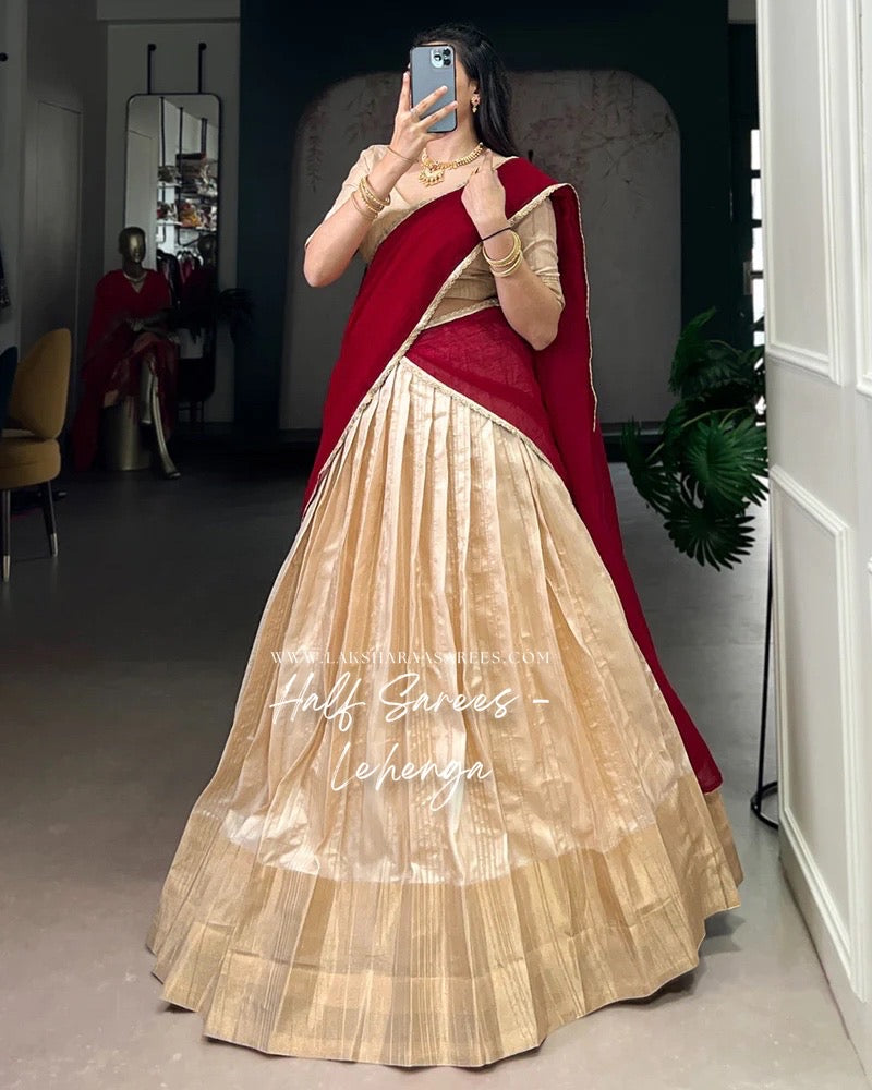 KIRTHIKA — Gold x Red Half Saree Lehenga