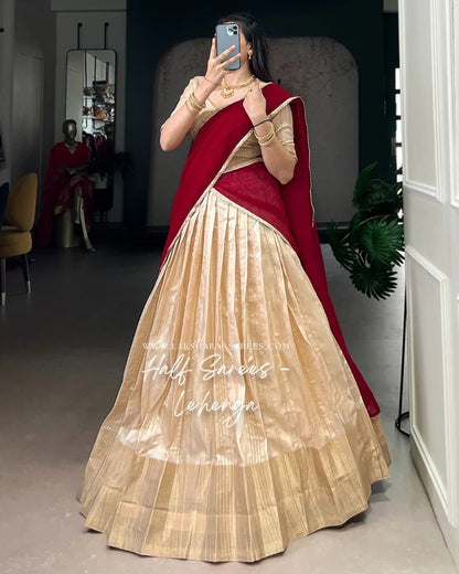 KIRTHIKA — Gold x Red Half Saree Lehenga