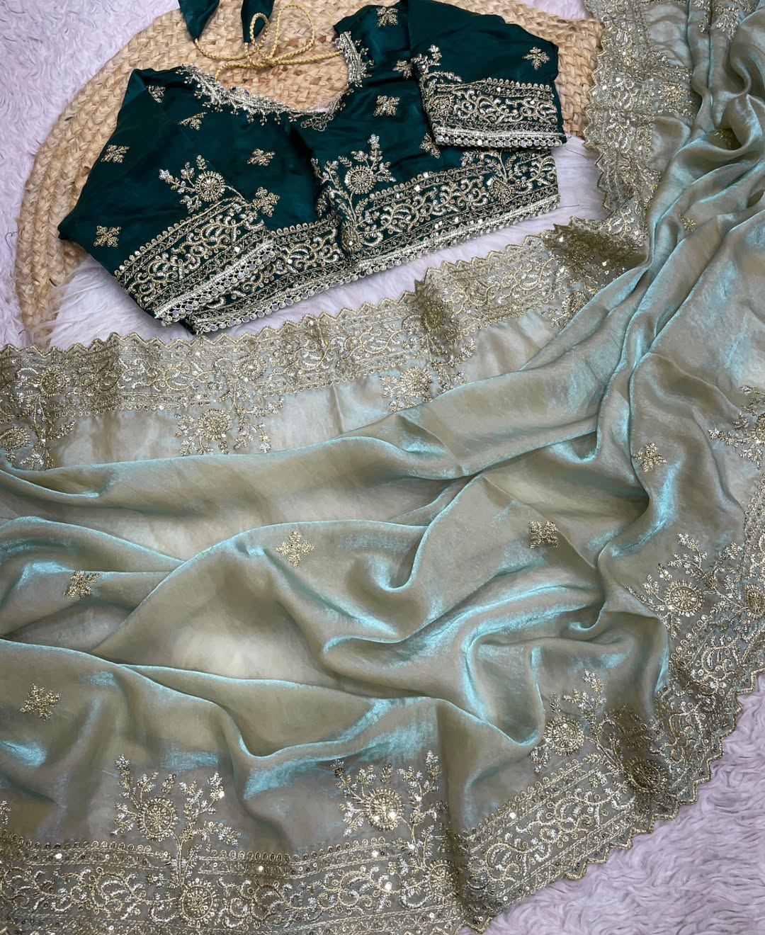 KRISTY — Fandy Satin Dinner Saree with Readymade Blouse