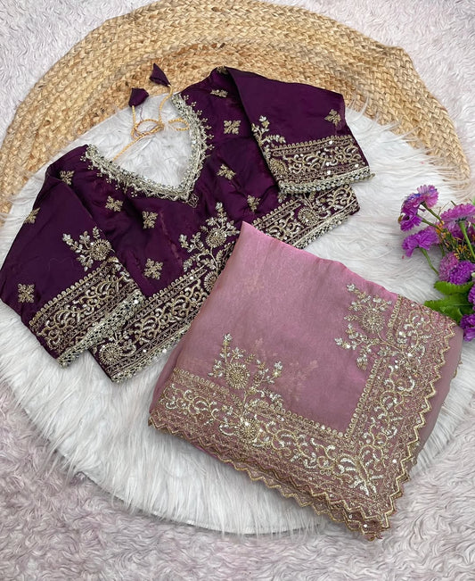 KRISTY — Fandy Satin Dinner Saree with Readymade Blouse