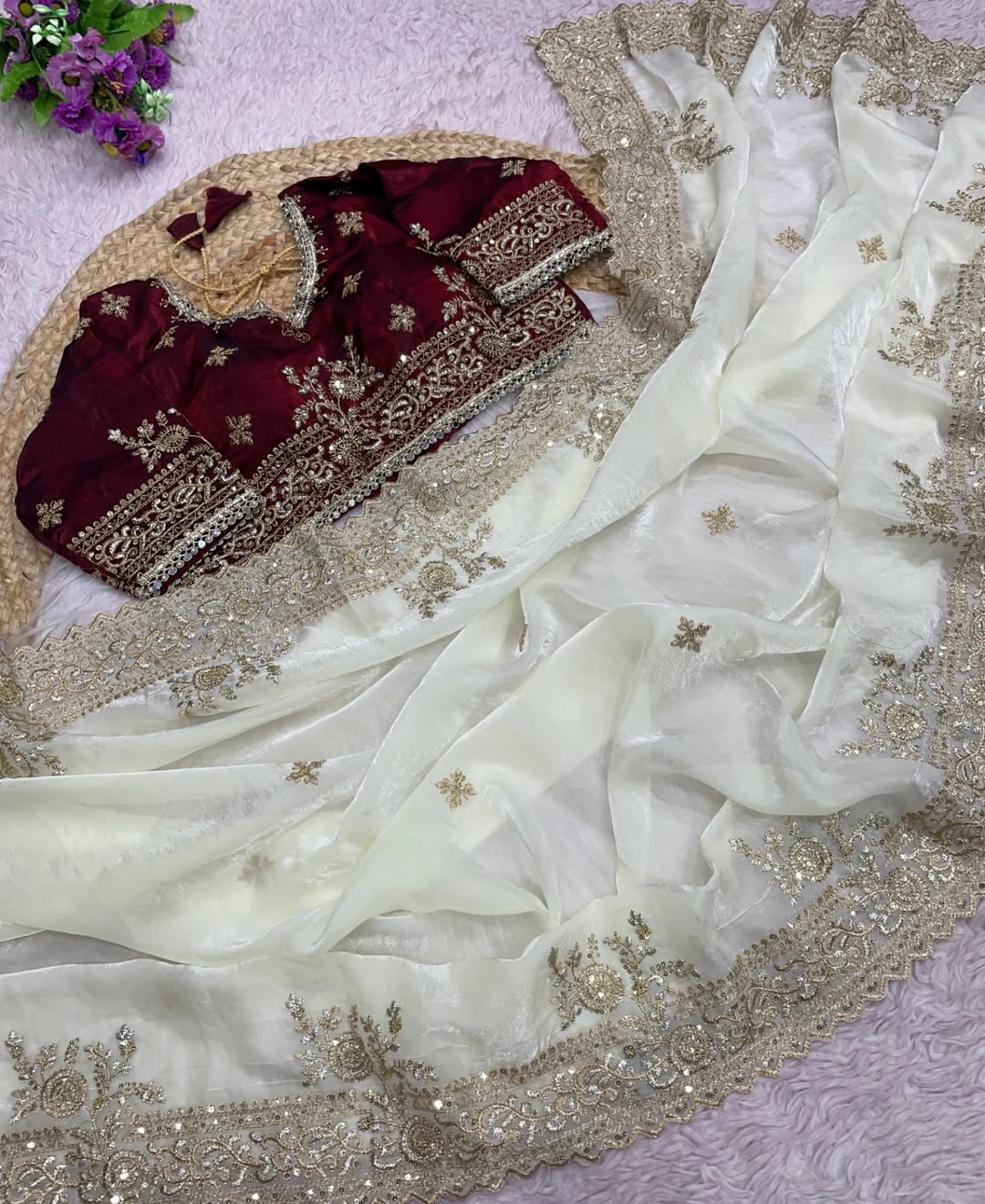 KRISTY — Fandy Satin Dinner Saree with Readymade Blouse